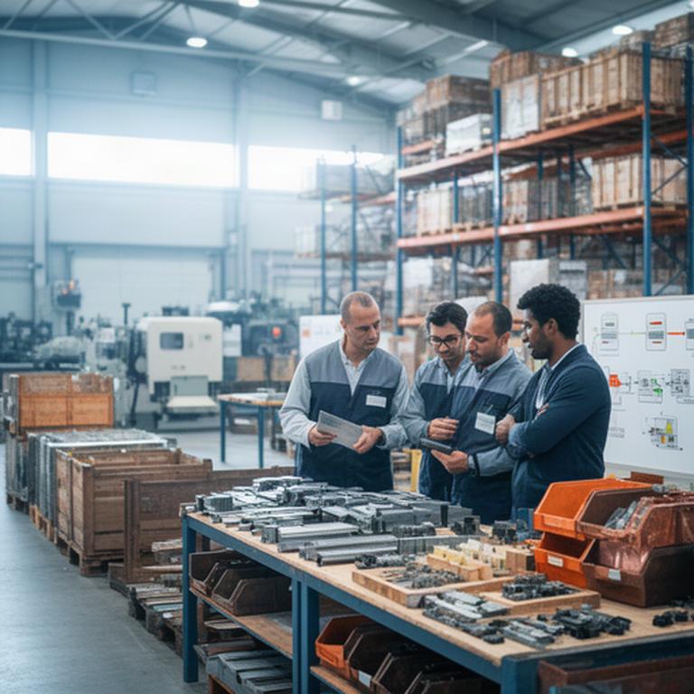 Equipo de operaciones revisando órdenes y piezas en una nave industrial del Vallès
